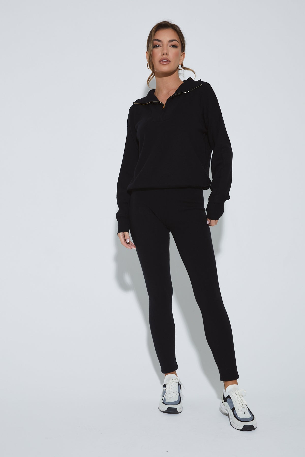 MARLOWE Black Zip Up Lounge Set