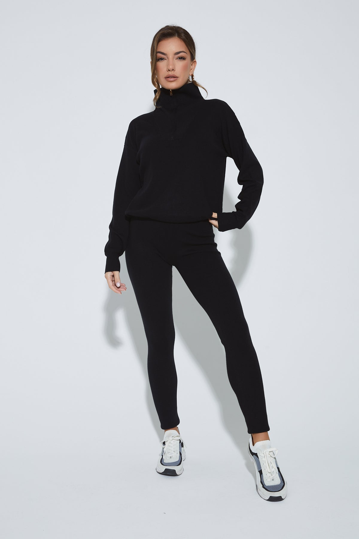 MARLOWE Black Zip Up Lounge Set