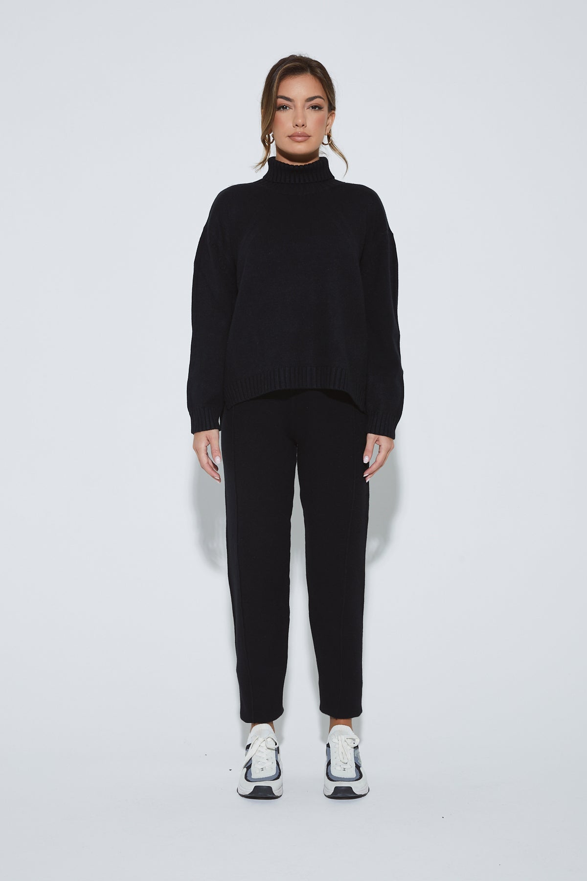 MARCIE Black Knit High Neck Lounge Set