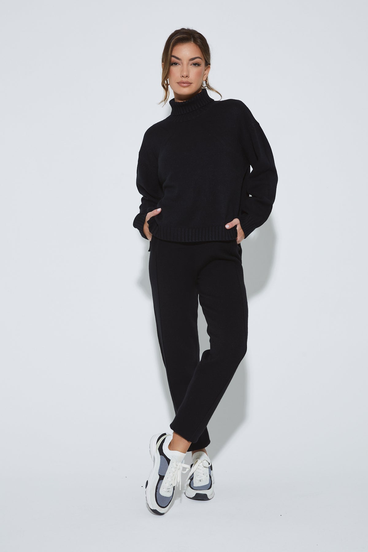 MARCIE Black Knit High Neck Lounge Set