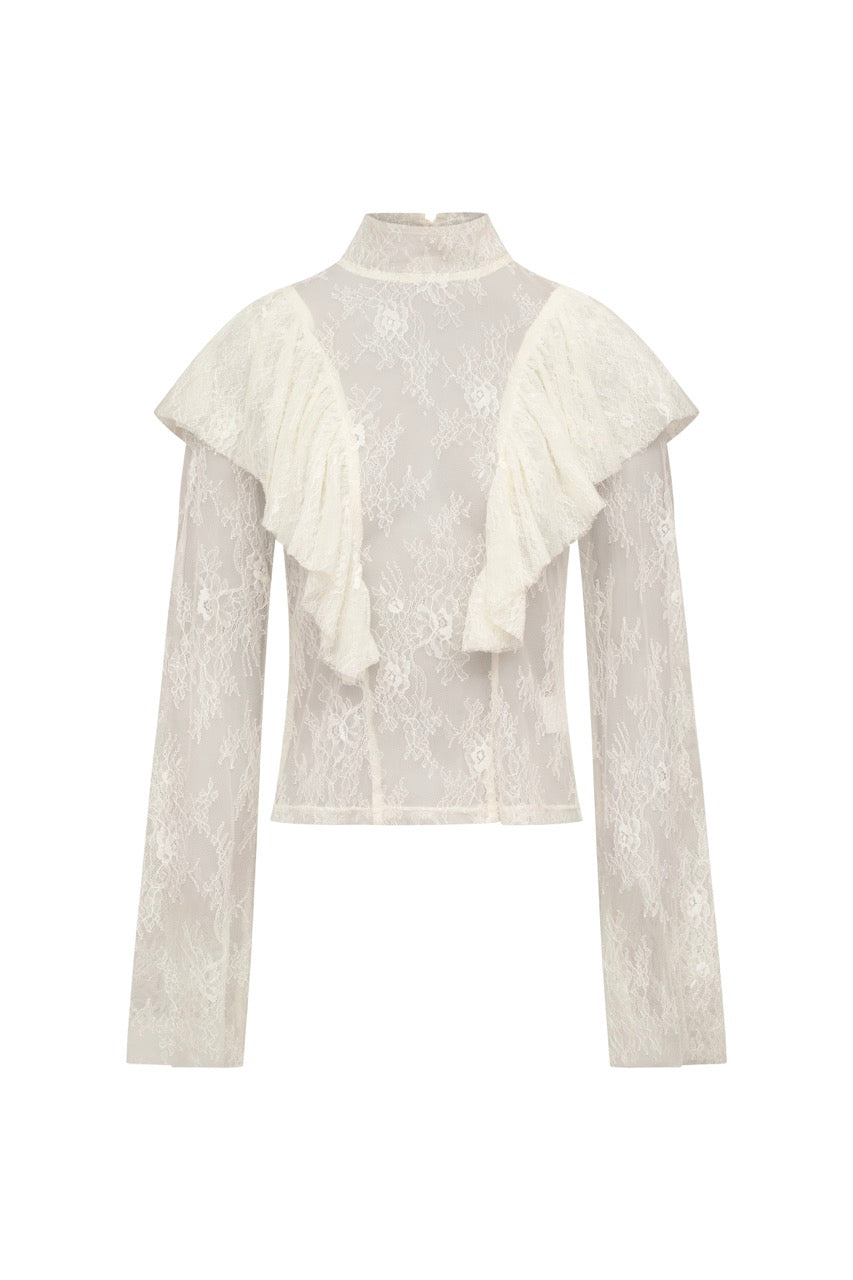 white ruffle lace blouse