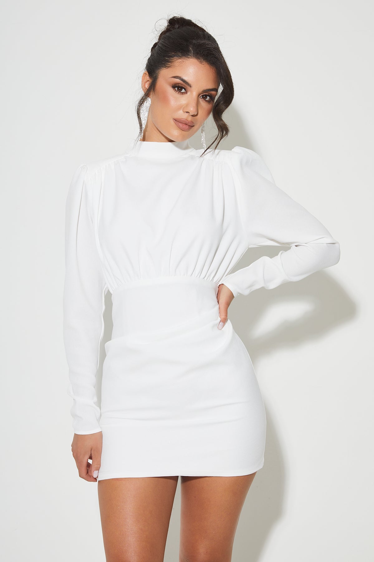 KHLOE White High Neck Mini Dress