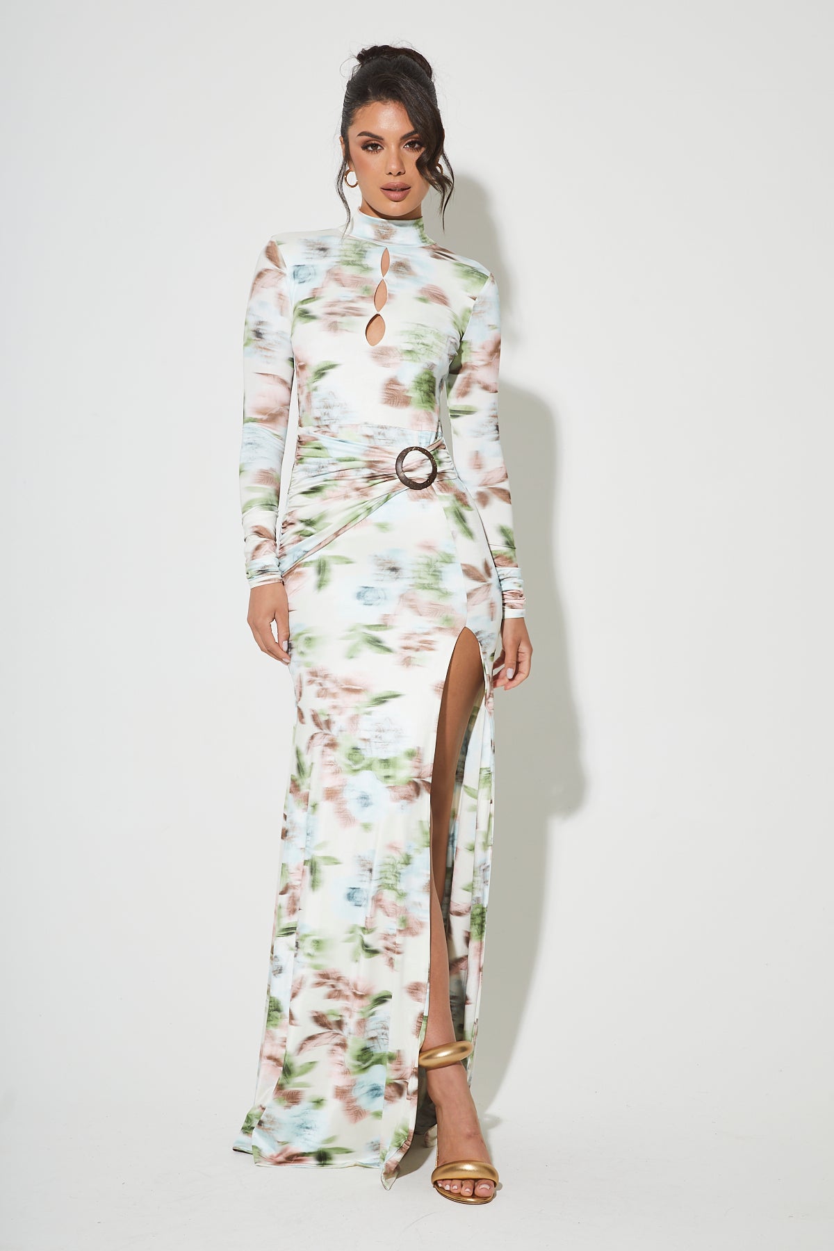 SOLANA Blurred Floral Maxi Dress
