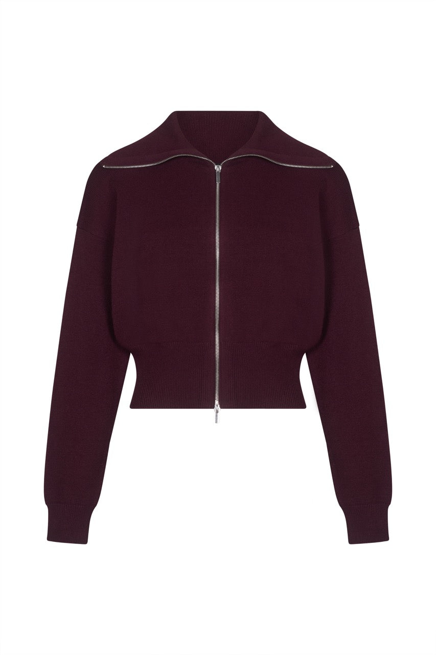 RIA Burgundy Zip Up Knit Jumper – Noughts & Kisses