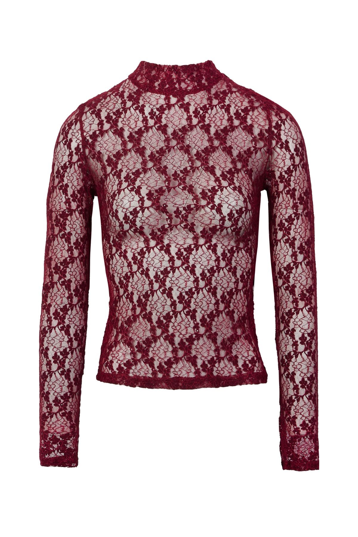 SENORA Burgundy Long Sleeve Lace Top