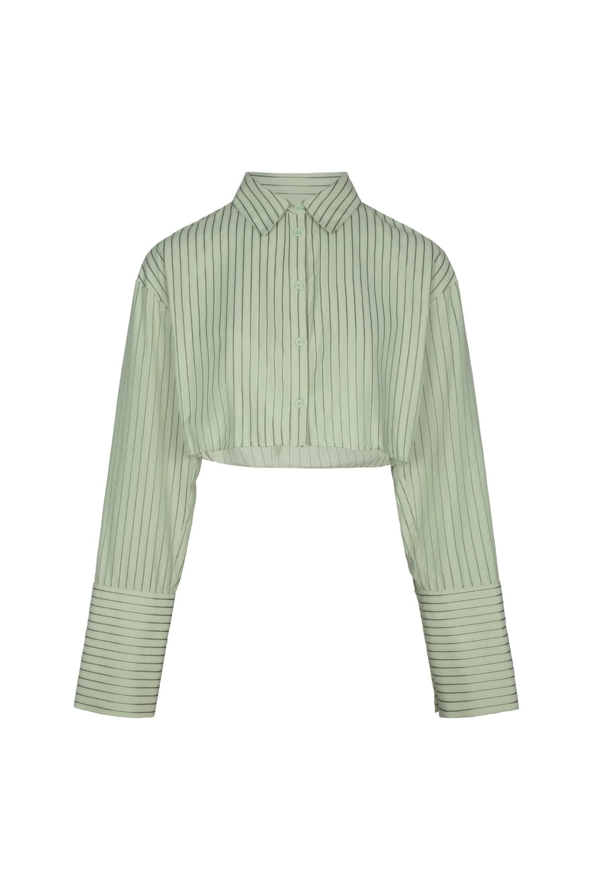 REIA Sage Green Stripe Cropped Shirt