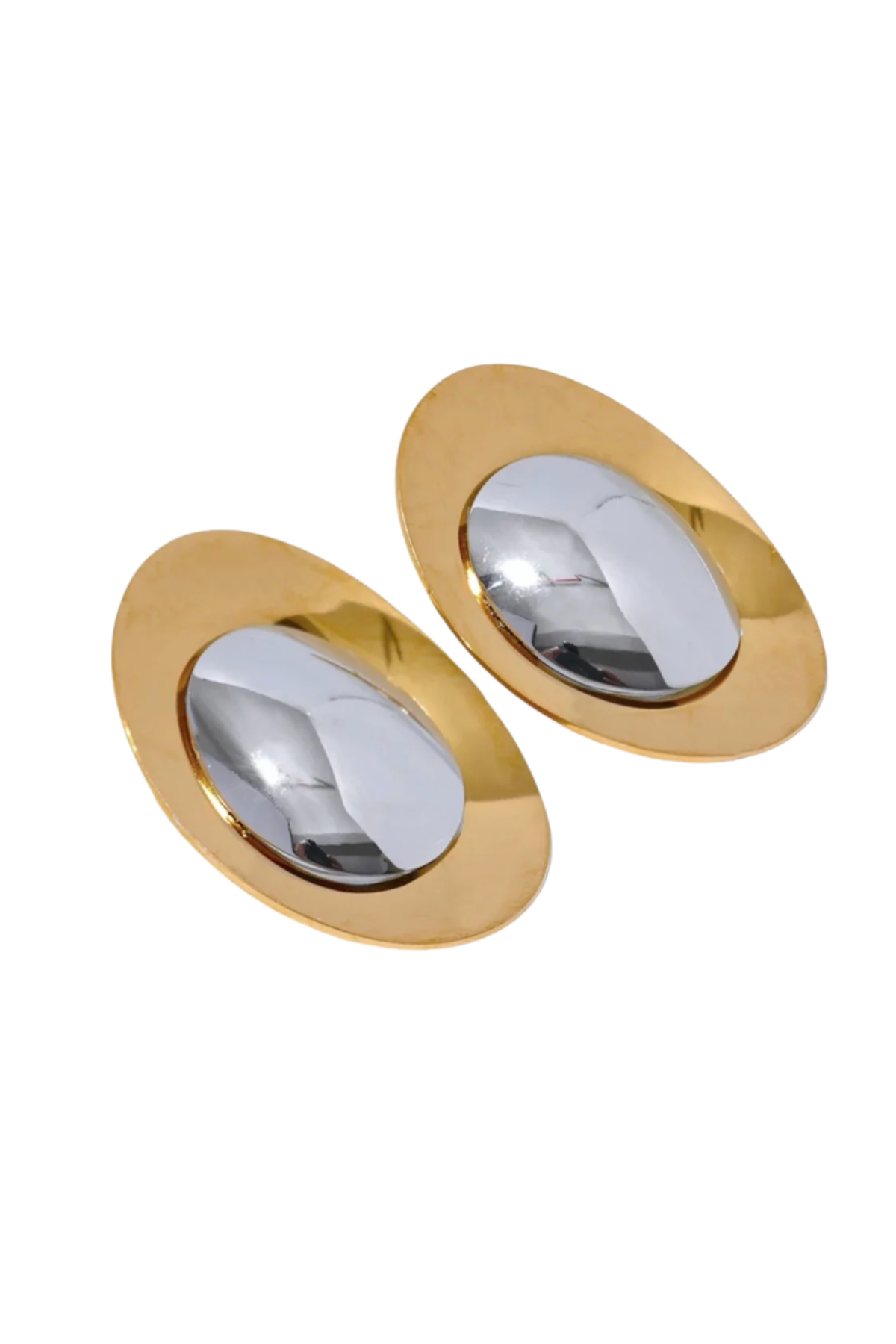 & Silver Oval Statement Earrings