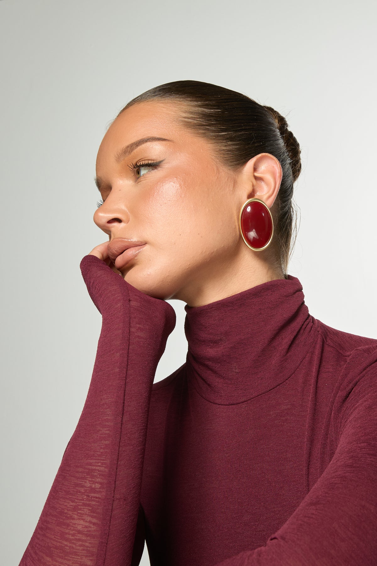 Burgundy & Gold Oval Statement Earrings