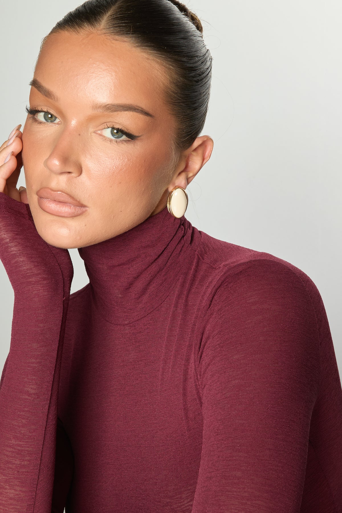 Gold & Cream Oval Statement Earrings