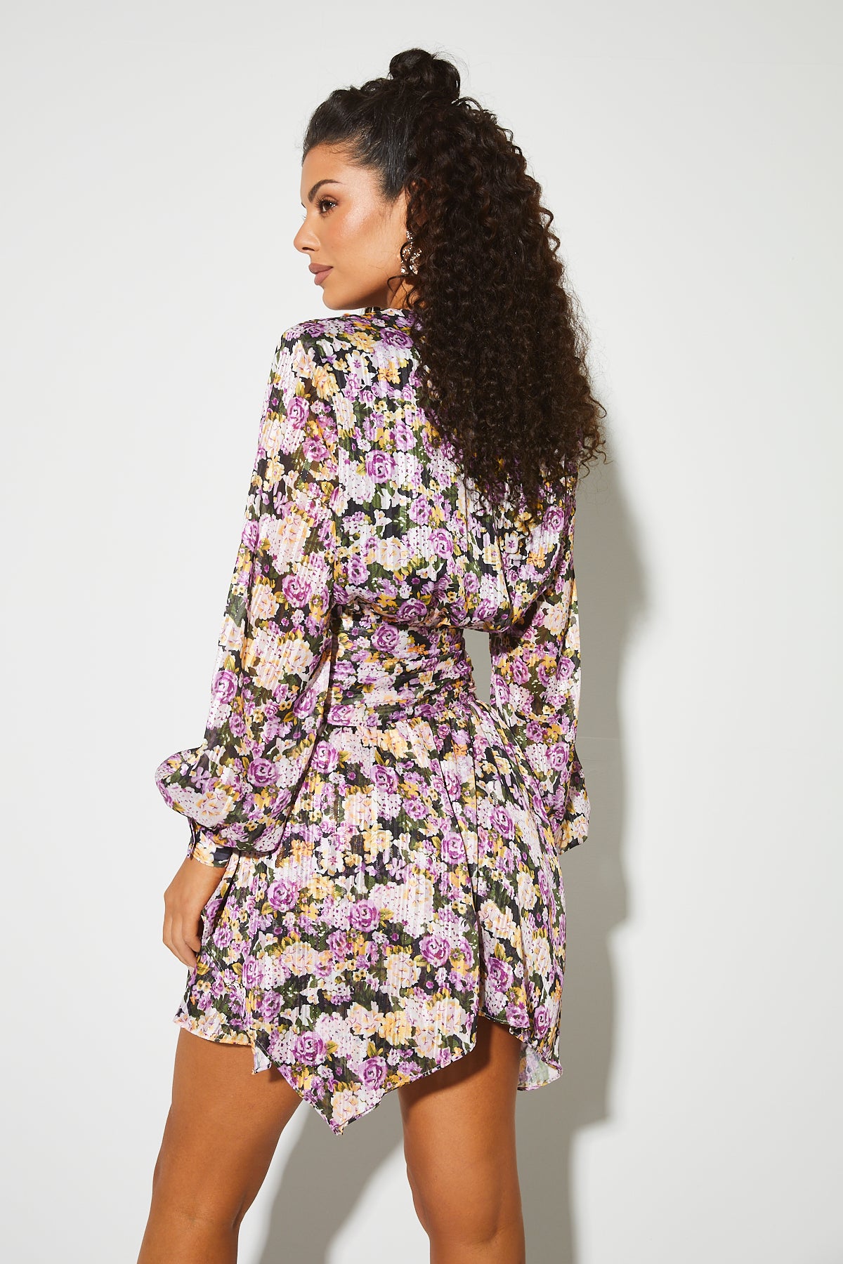 THEA Purple Floral Print Plunge Dress