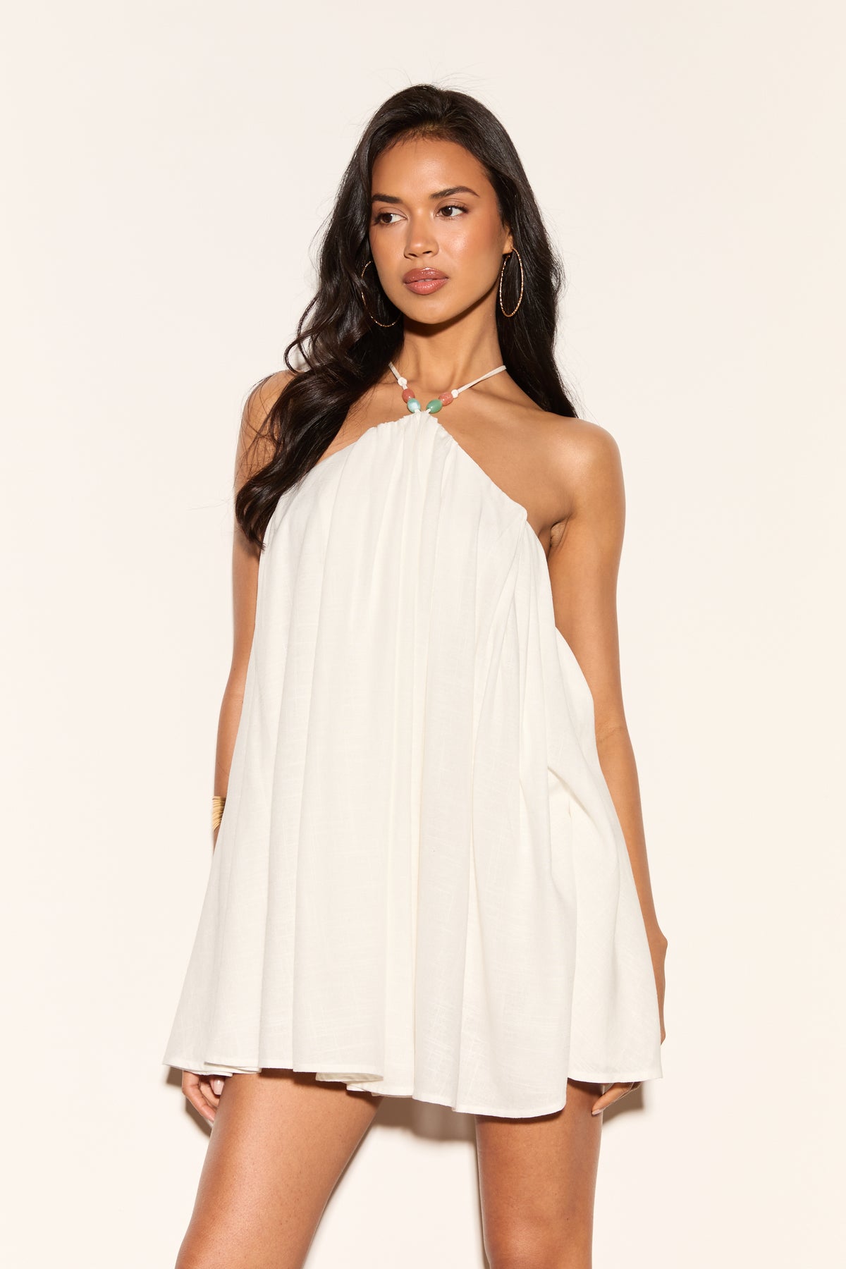 VALENCIA Beaded Linen Halterneck Dress