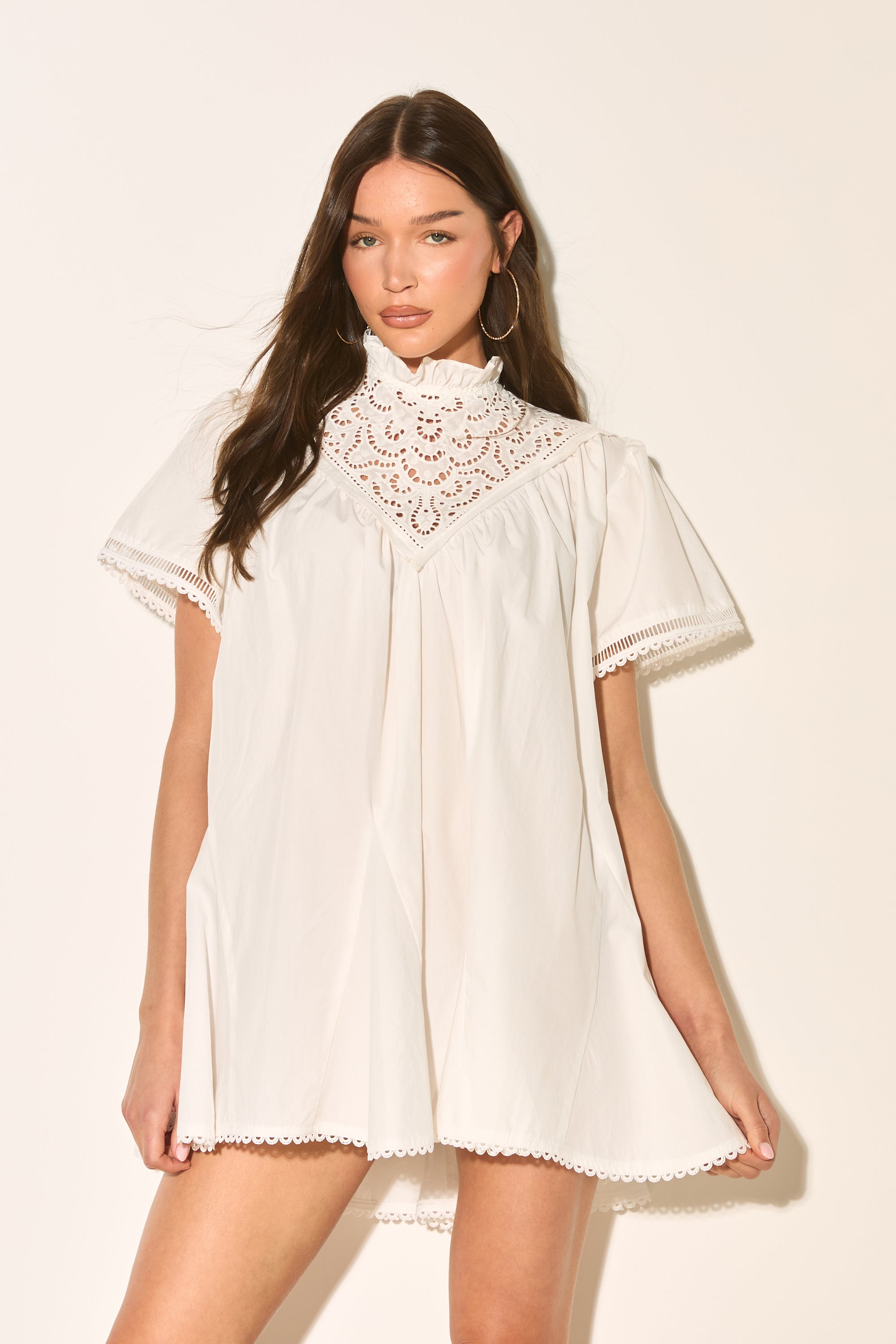 JOSETTE White Die Cut Poplin Smock Dress – Noughts & Kisses