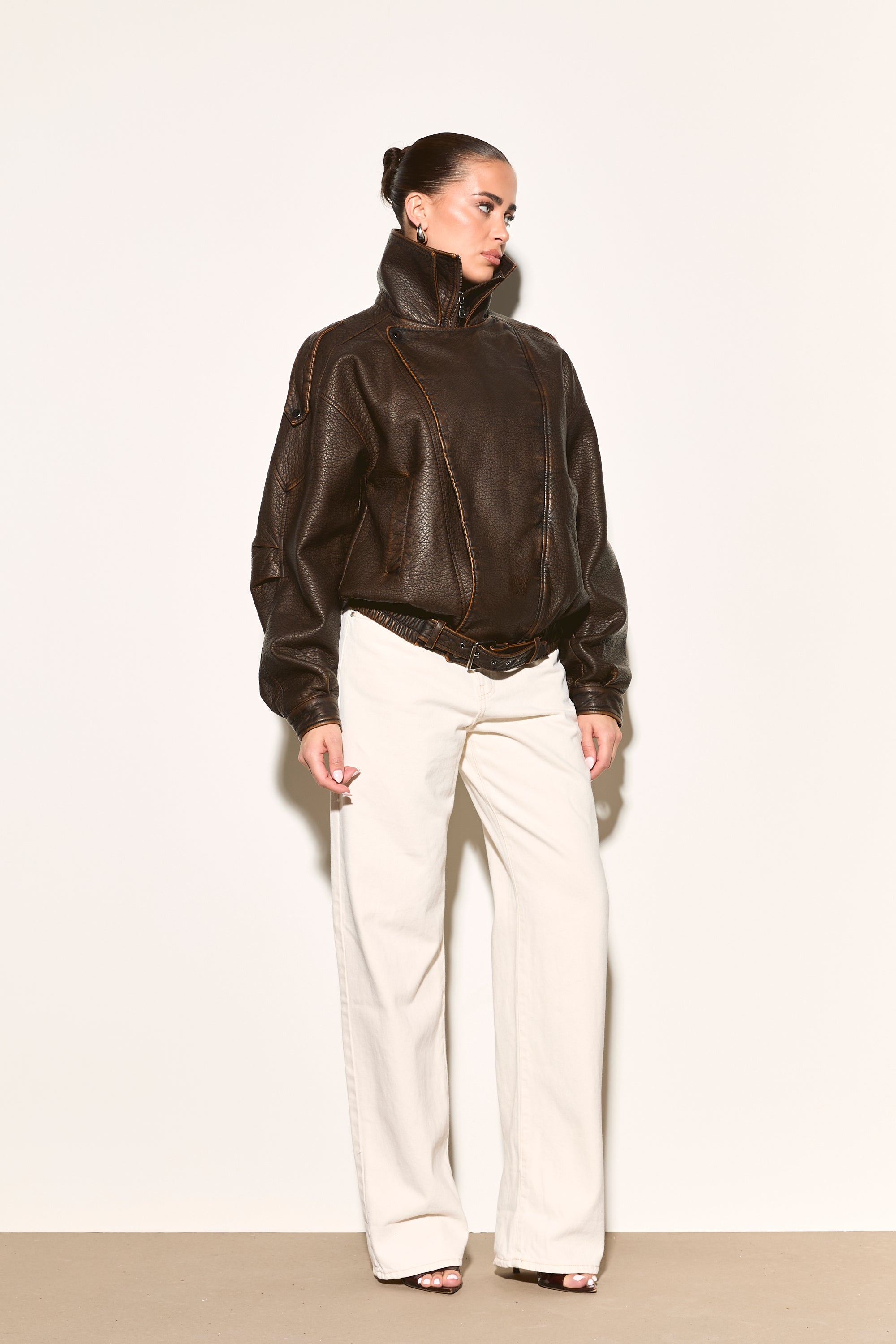 ESKA Brown Vegan Leather Oversized Biker Jacket – Noughts & Kisses