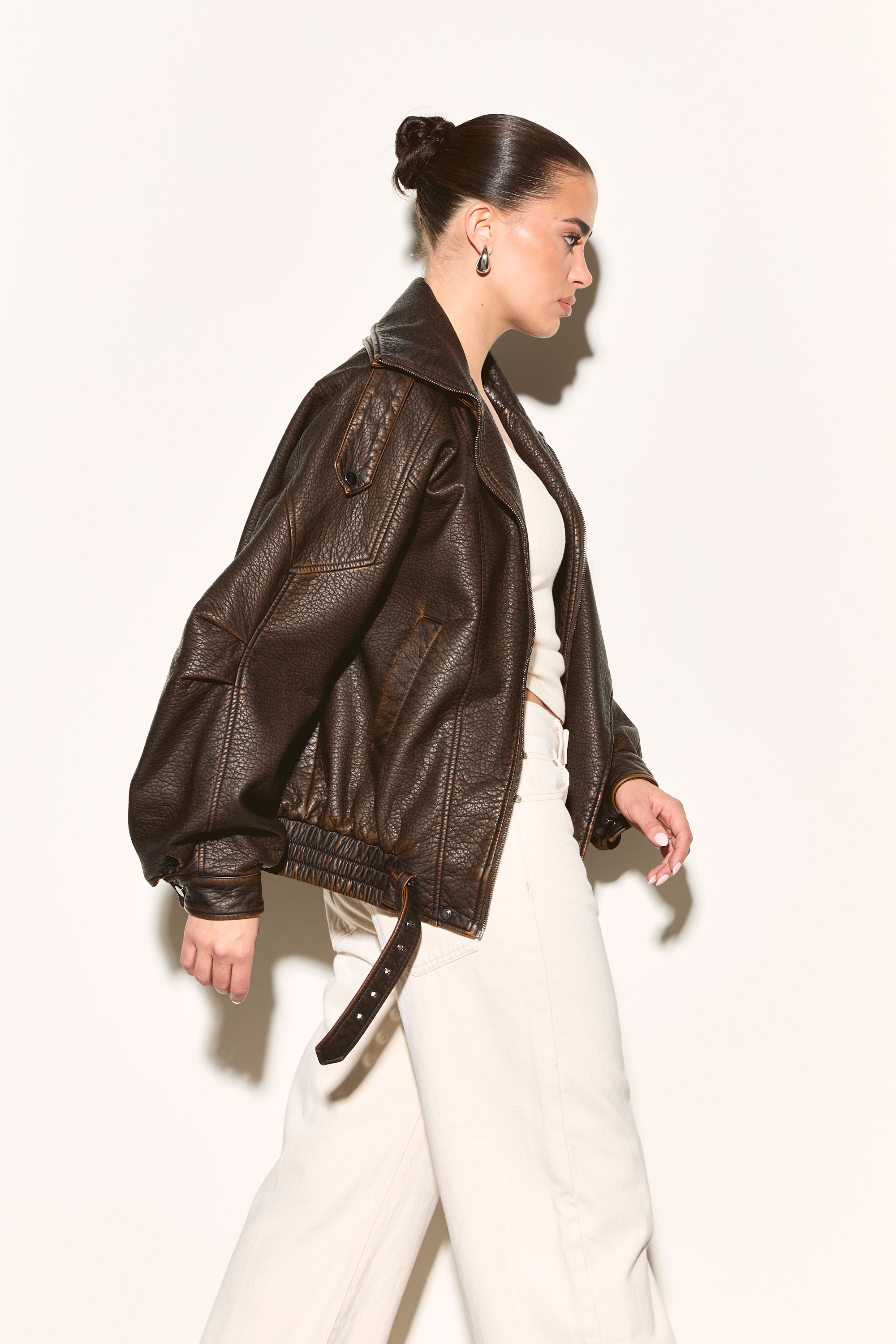 ESKA Brown Vegan Leather Oversized Biker Jacket – Noughts & Kisses