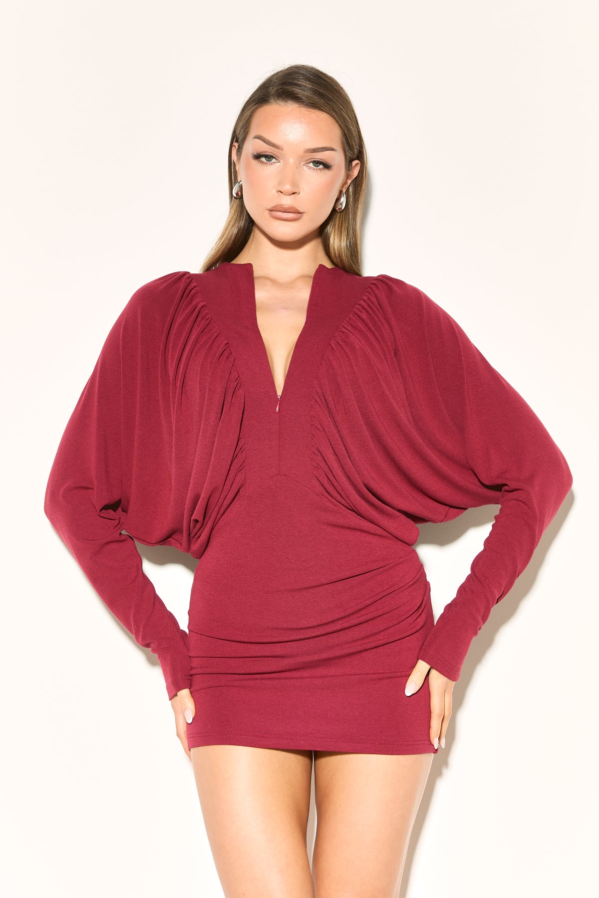 MARISA Draped Sleeve Zip Front Dress