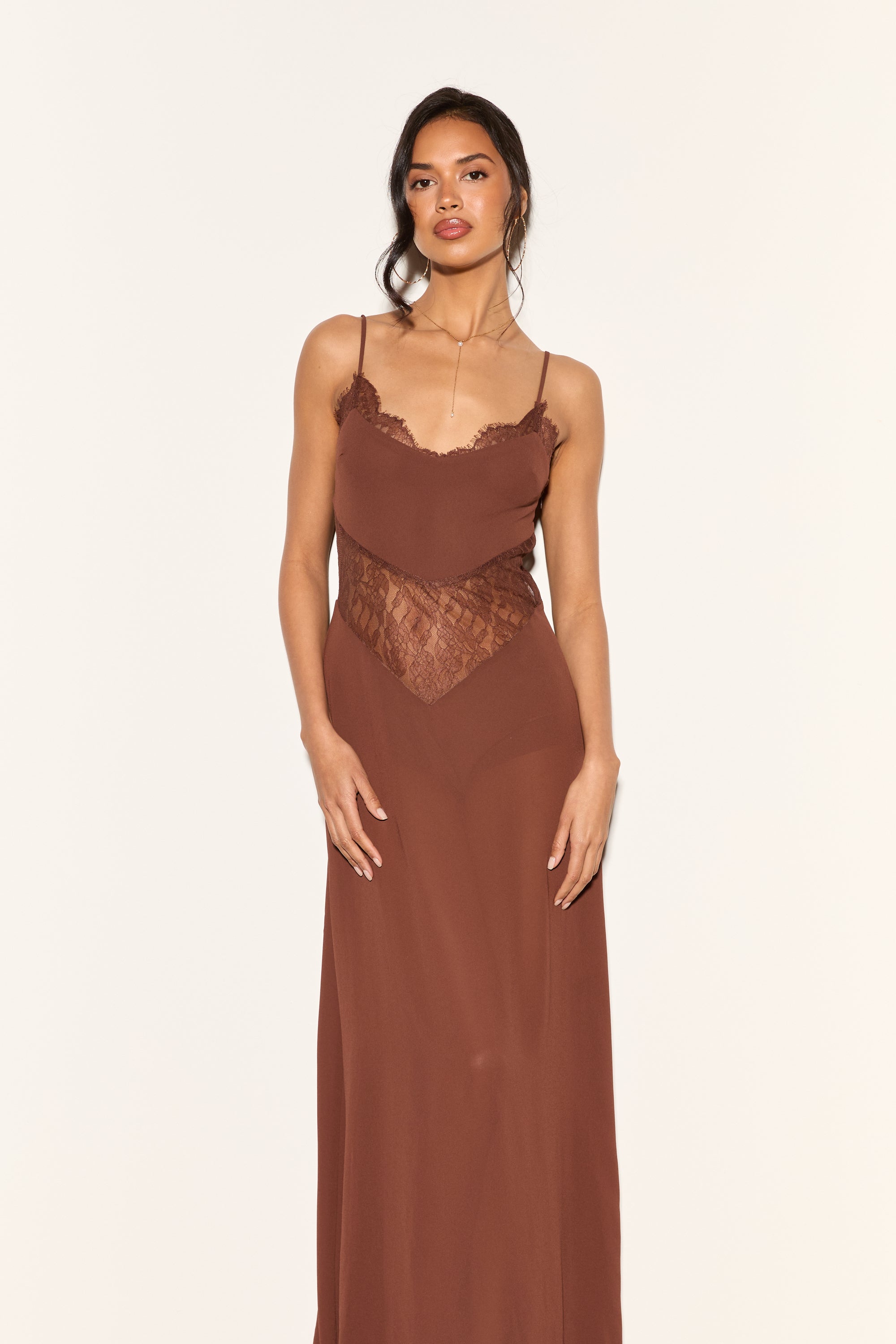 JORDANA Brown Lace Cutout Maxi Dress – Noughts & Kisses