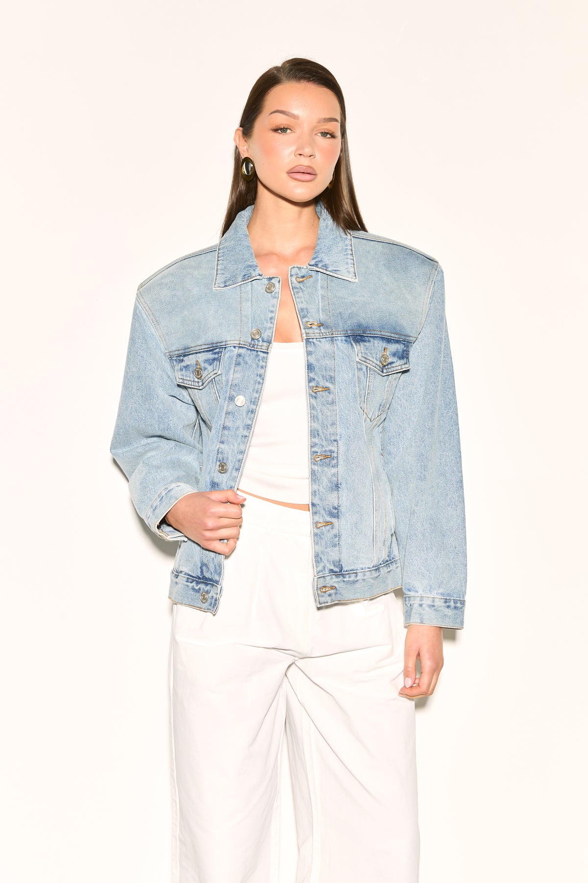 SIANNA Structured Shoulder Denim Jacket