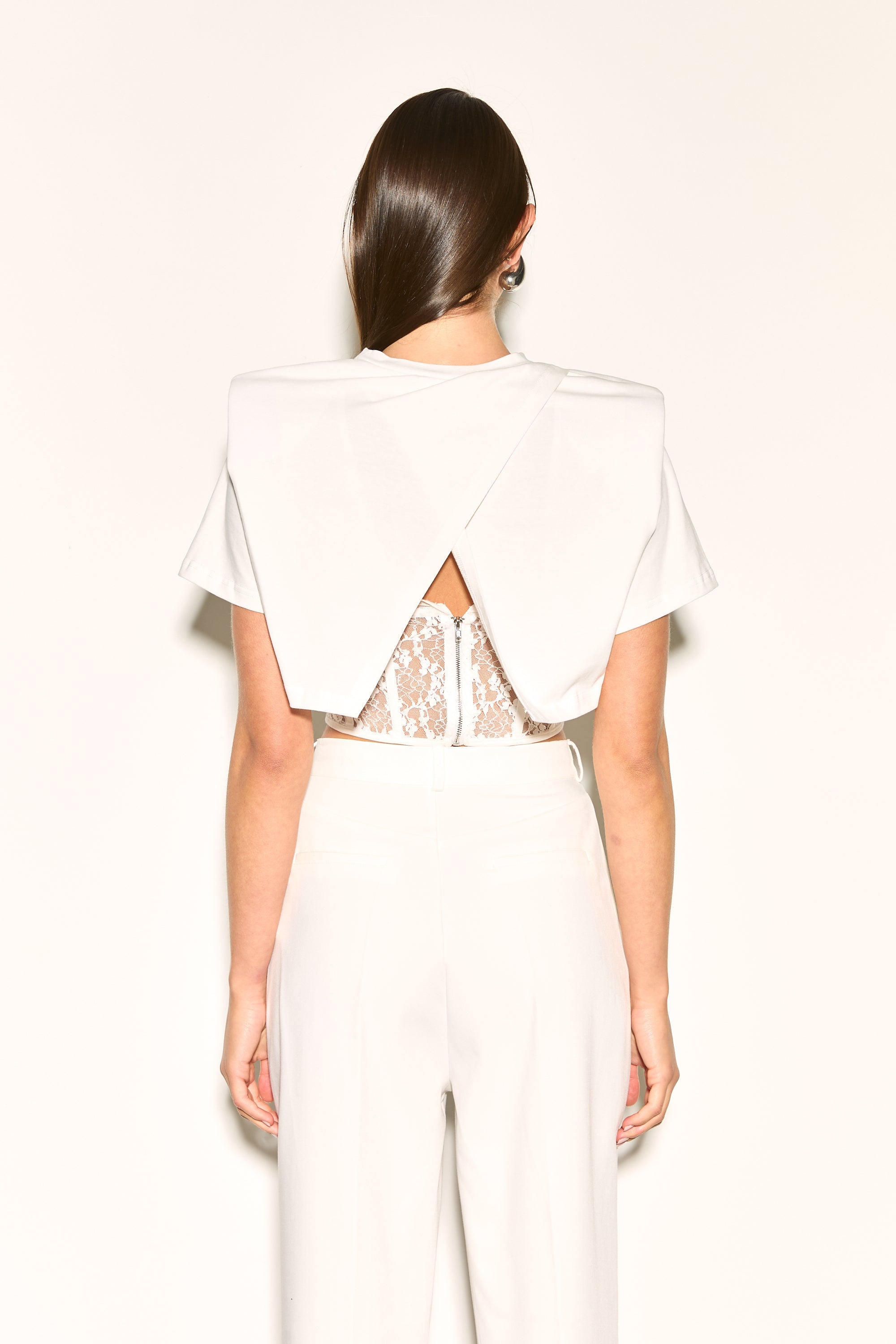 トップス neith. Too Big Ribbon Lace Shirt White CLARA White Lace Corset T-Shirt – Noughts & Kisses
