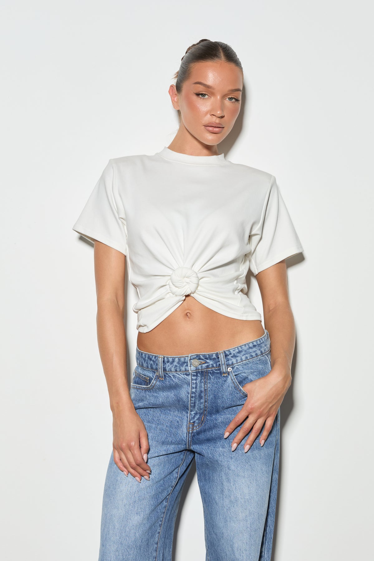 JENNICA Pre Knotted Shoulder Pad T Shirt