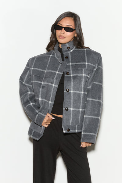 LONIE Grey Check Wool Blend Jacket – Noughts & Kisses