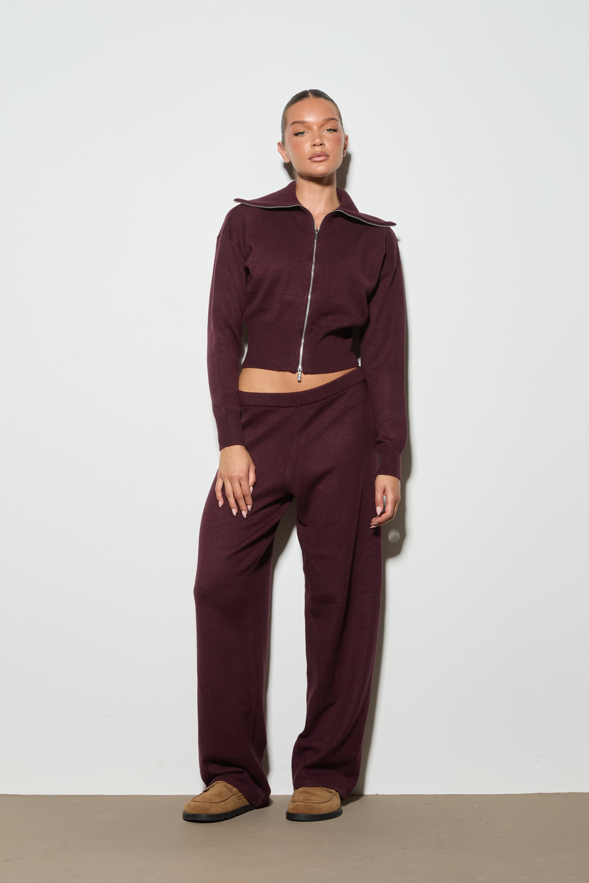 RIA Burgundy Zip Up Knit Jumper – Noughts & Kisses