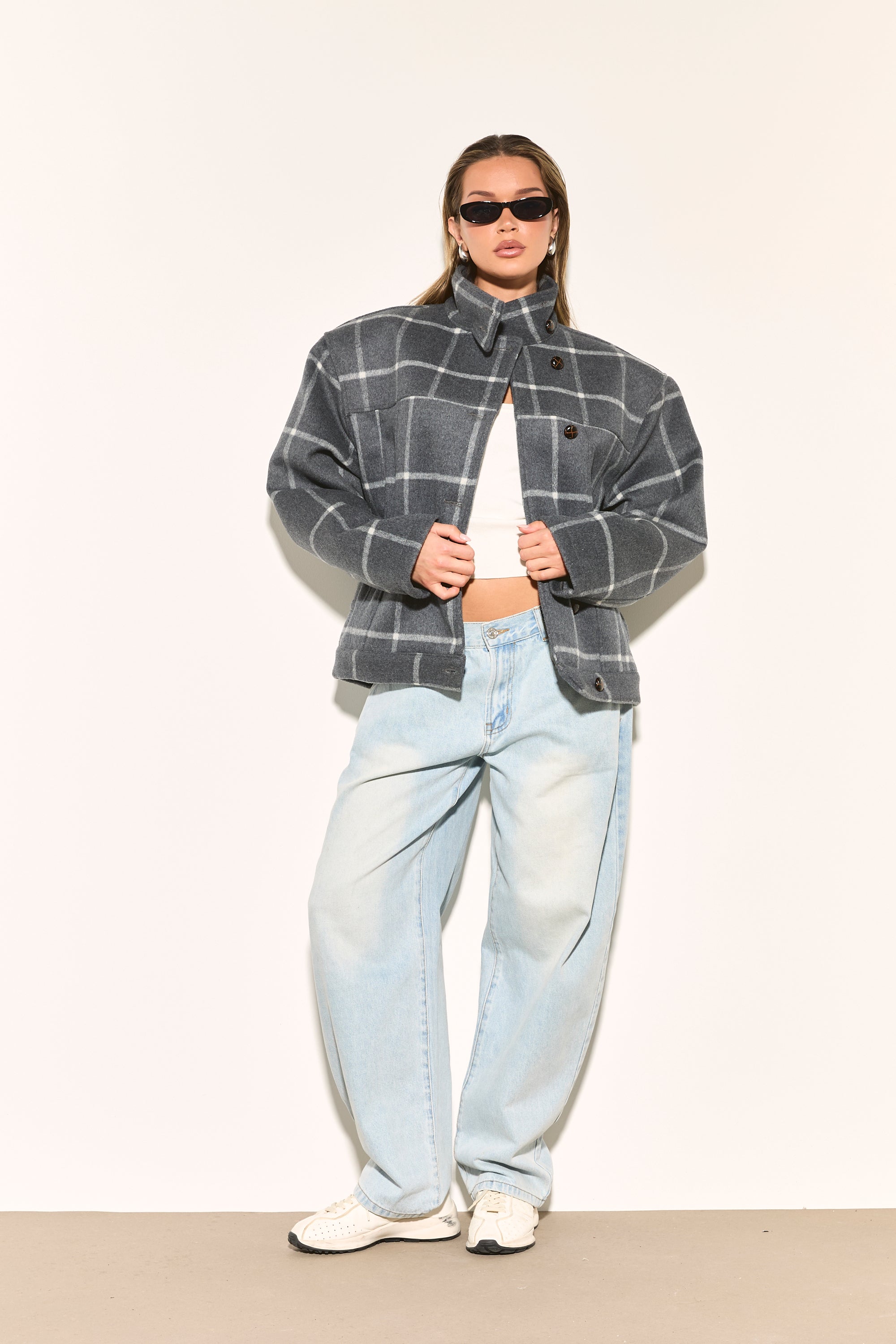 LONIE Grey Check Wool Blend Jacket – Noughts & Kisses