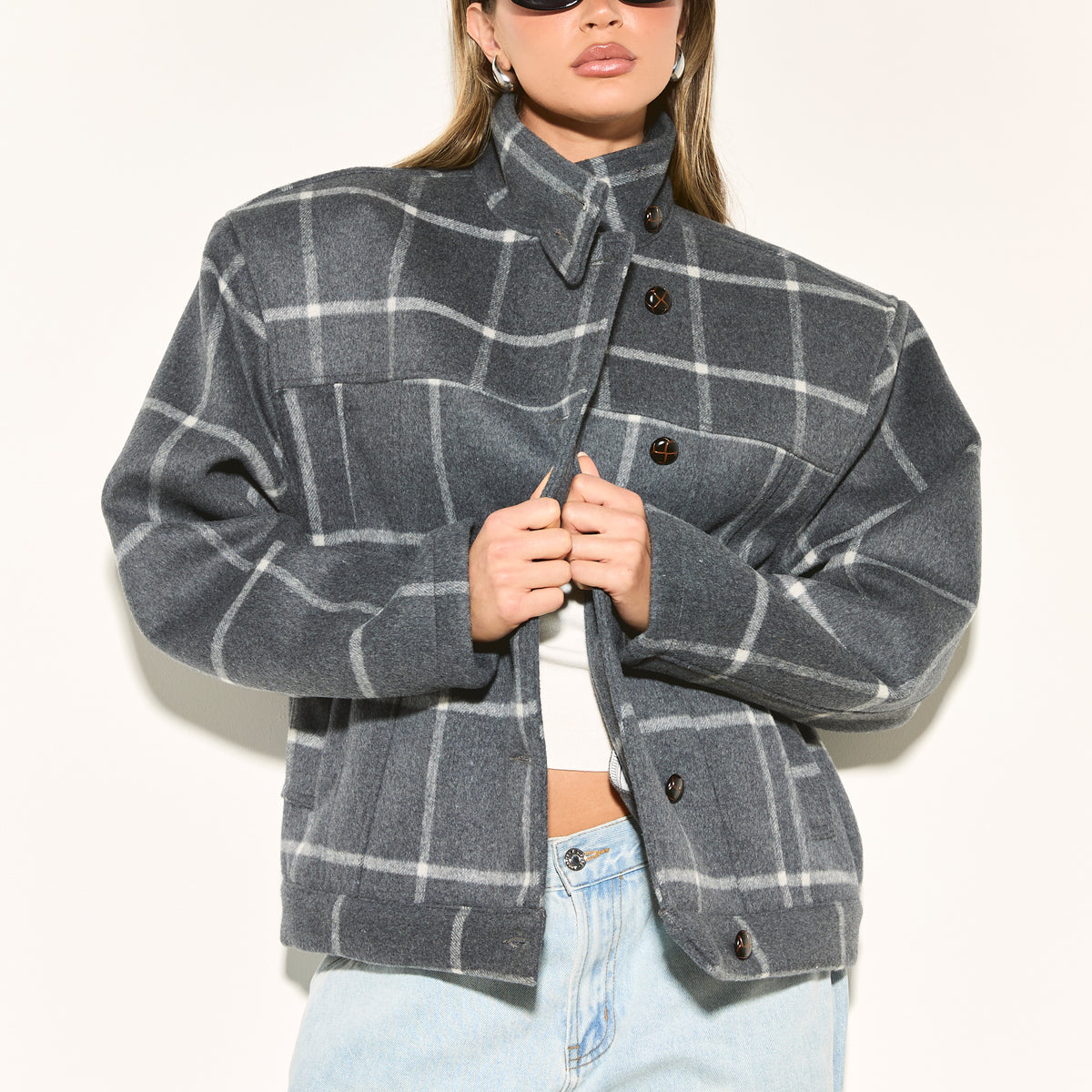 LONIE Grey Check Wool Blend Jacket – Noughts & Kisses