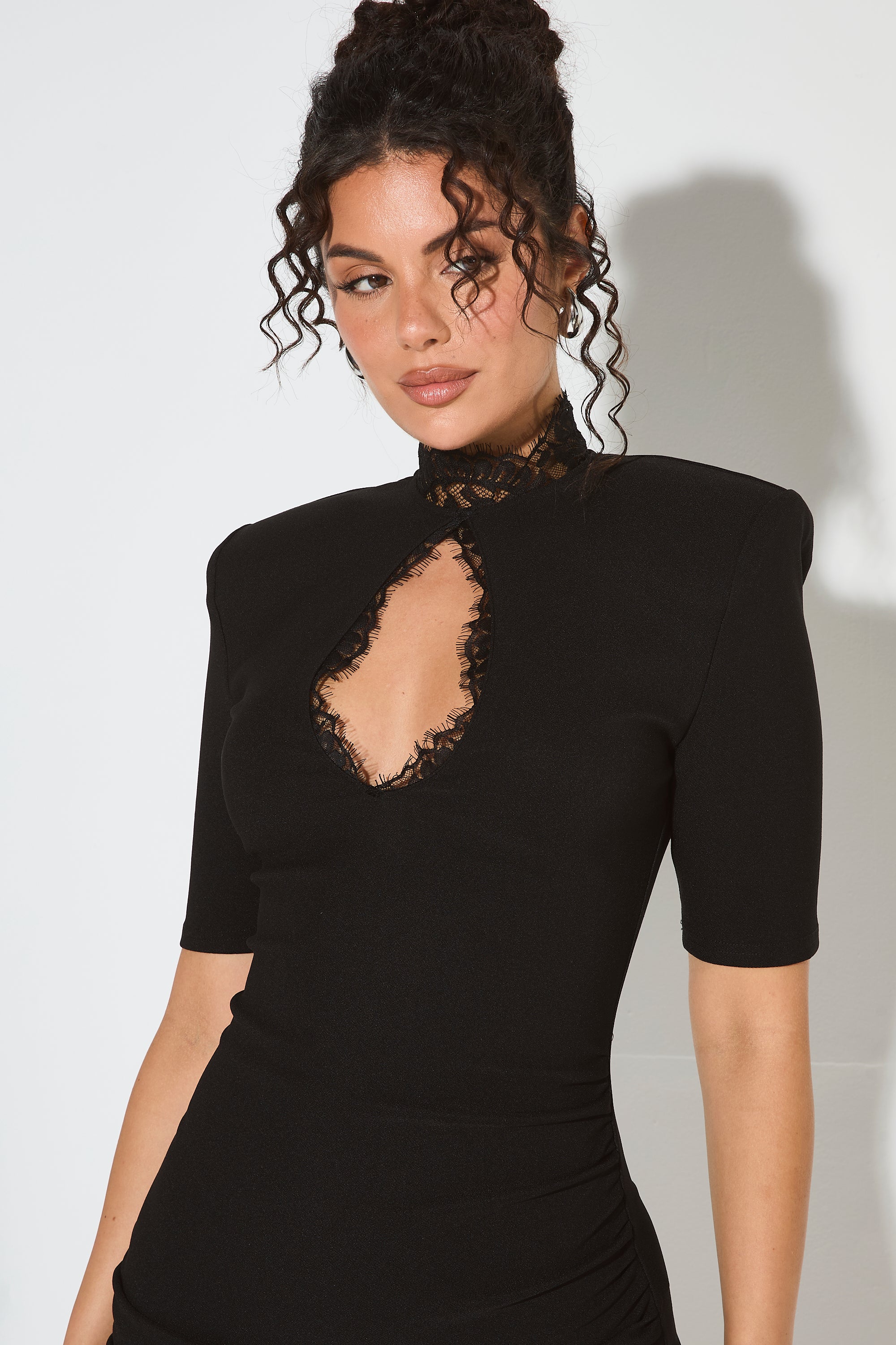 AMAYA Black Lace Cut Out Mini Dress – Noughts & Kisses