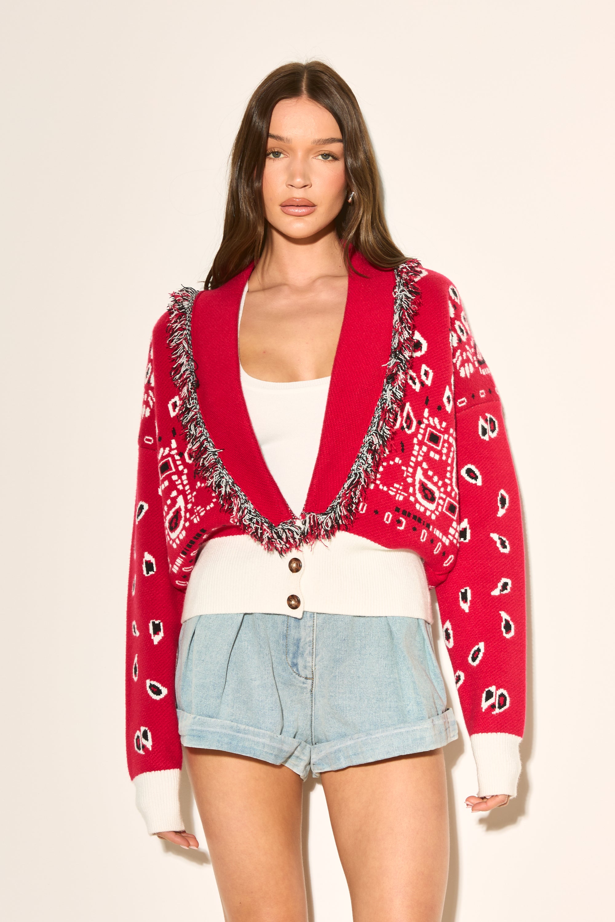 洋楽 KNIT WIT - DA KROW LANA Red Paisley Short Cardigan – Noughts & Kisses
