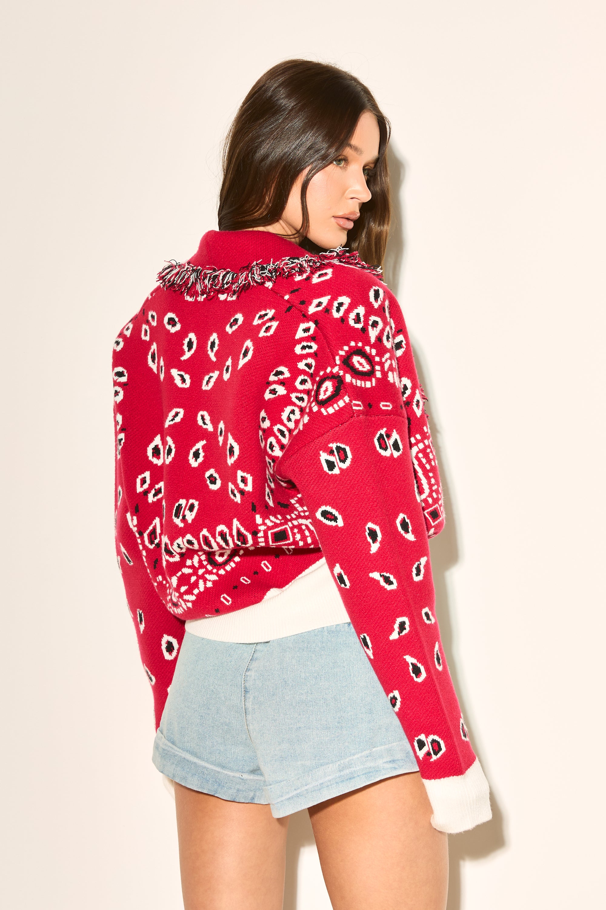 LANA Red Paisley Short Cardigan – Noughts & Kisses