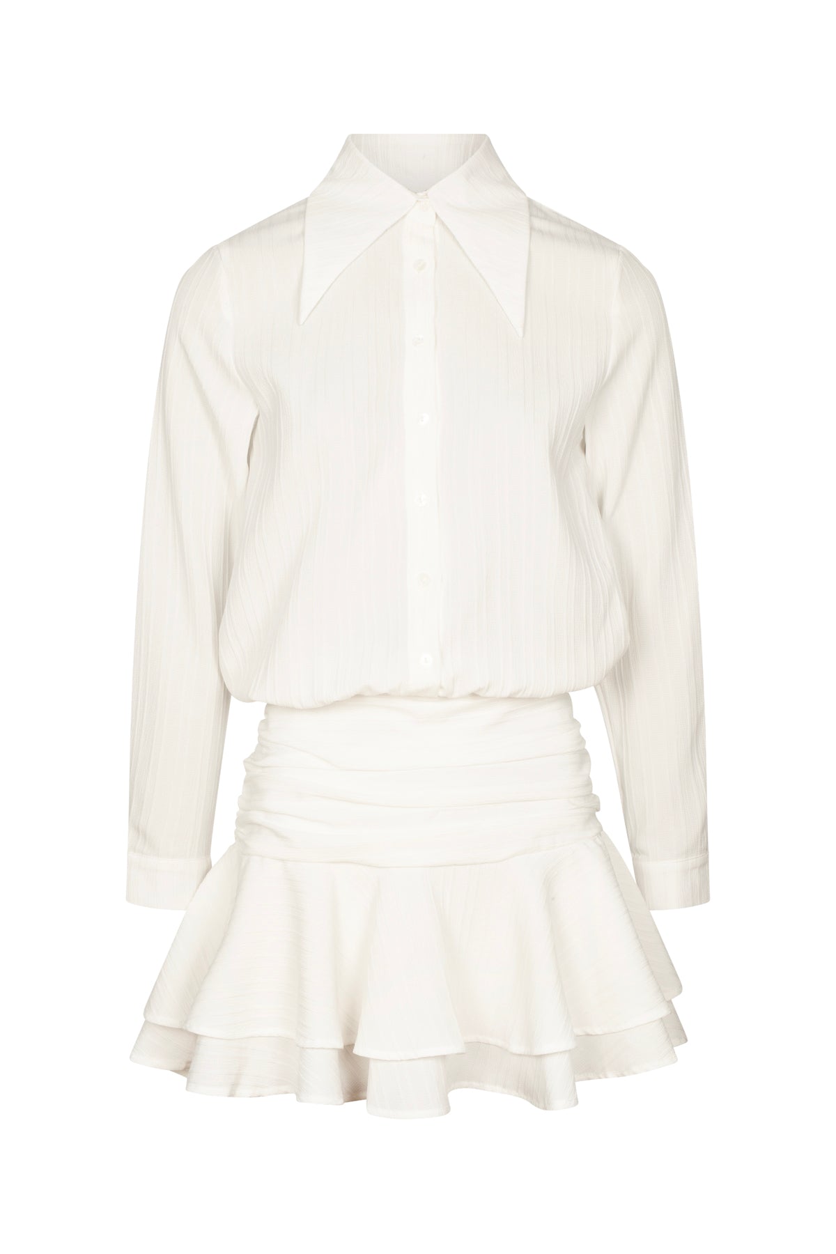 ALELI White Textured Ruffle Mini Dress