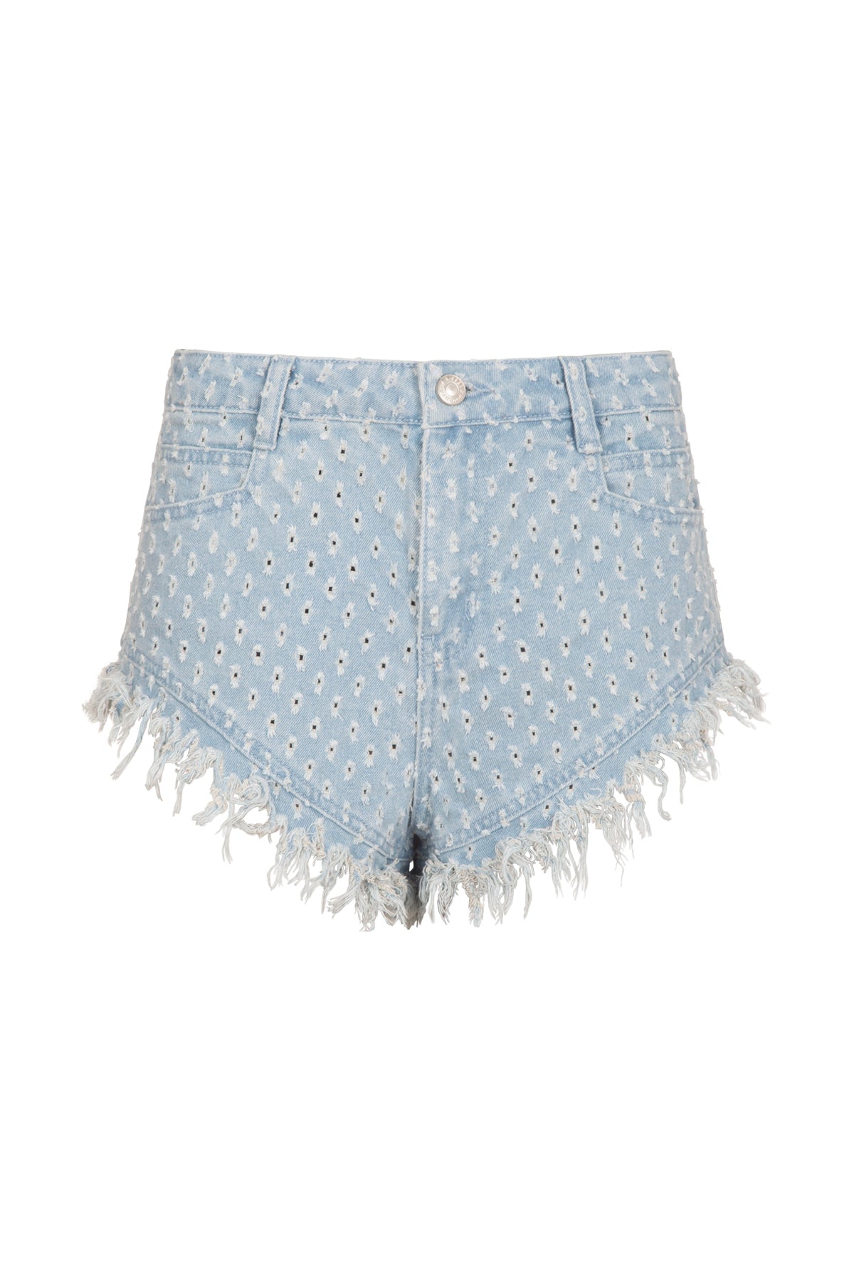 HOLLY Textured Denim Frayed Shorts