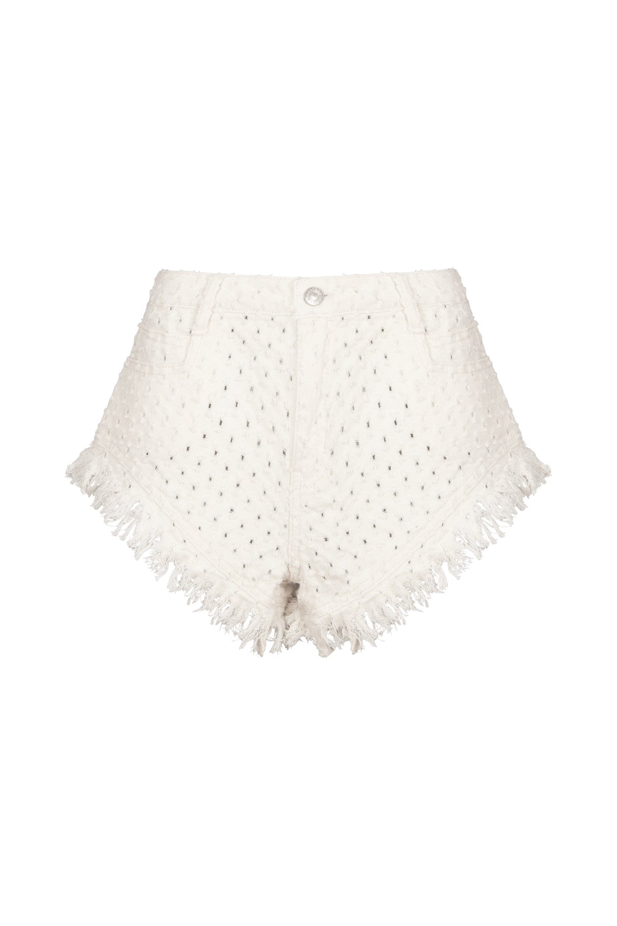 HOLLY Textured Cream Denim Frayed Shorts