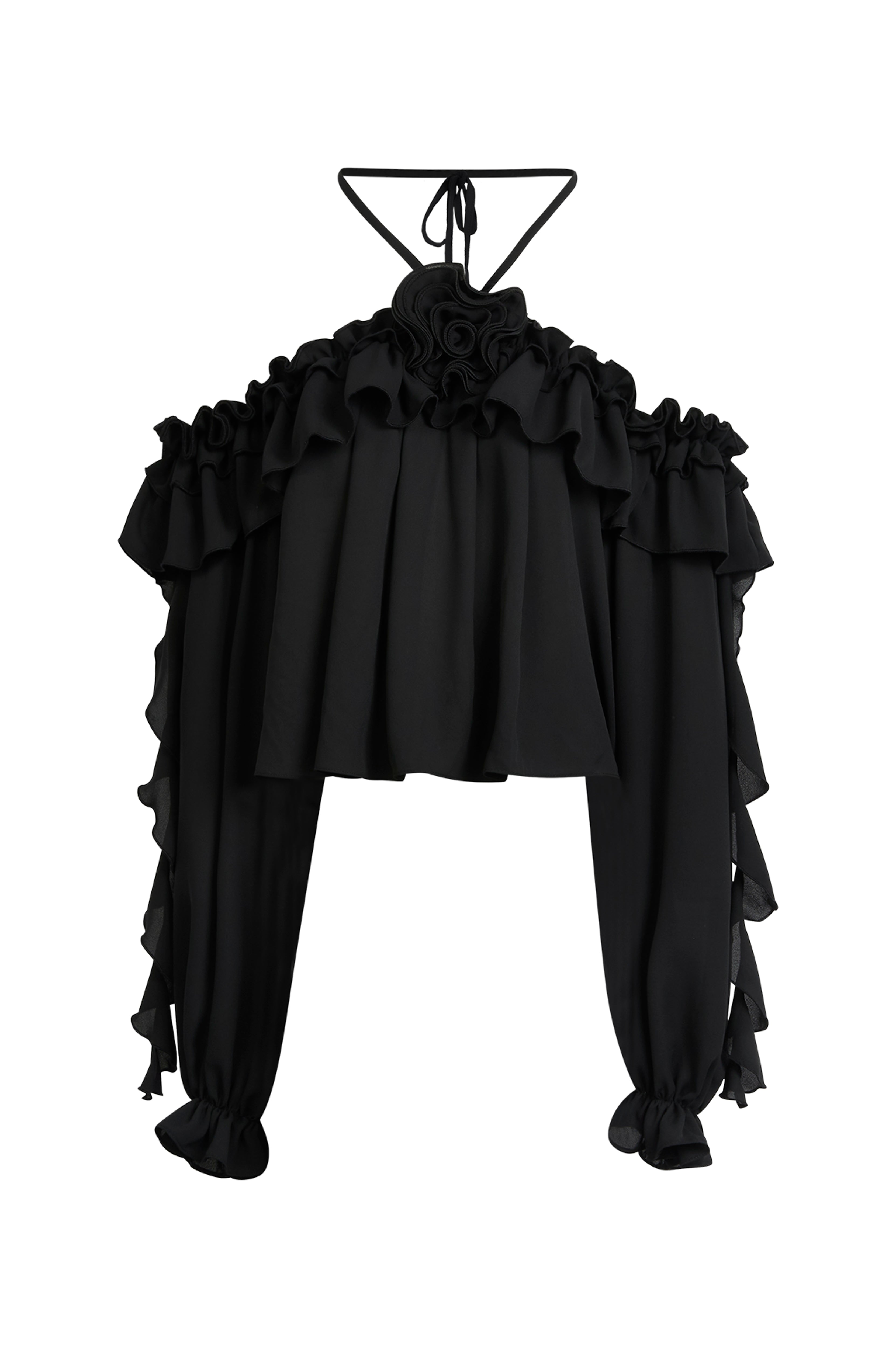 ALICE Black Rose Ruffle Off The Shoulder Blouse