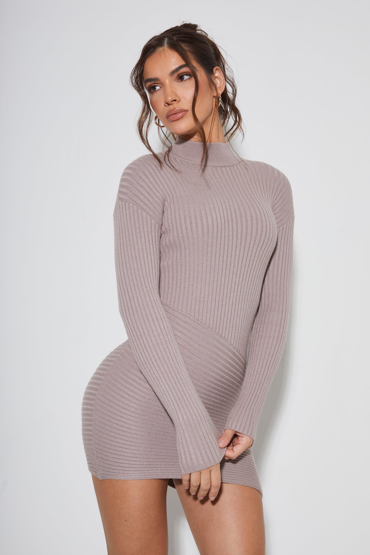 ALBA Taupe Ribbed Jumper Dress