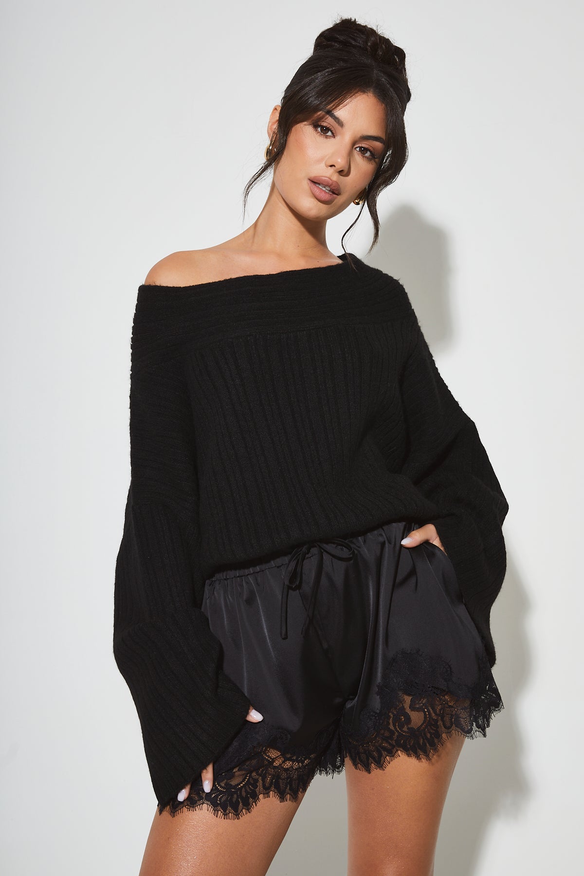LEOLA Black Lace Shorts