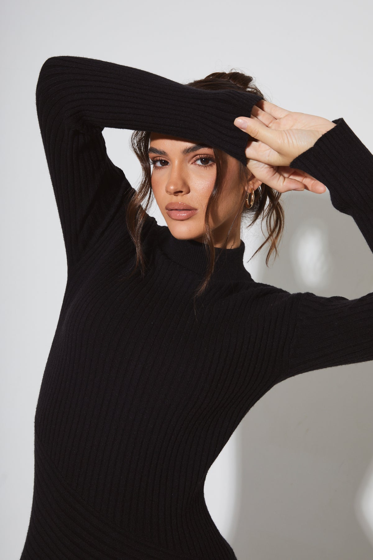 ALBA Black Ribbed Jumper Dress