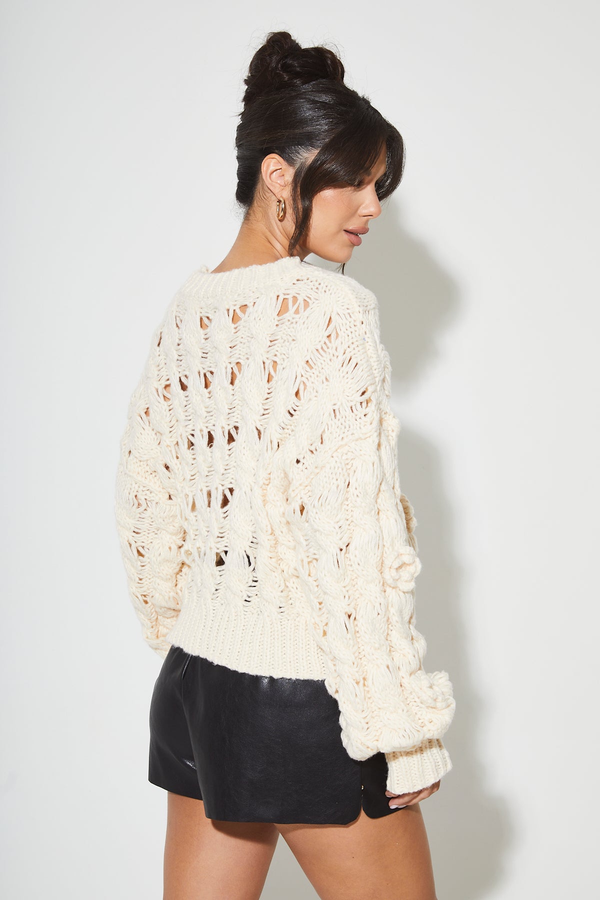 JOSEFINA Cream Chunky Knit Rose Jumper