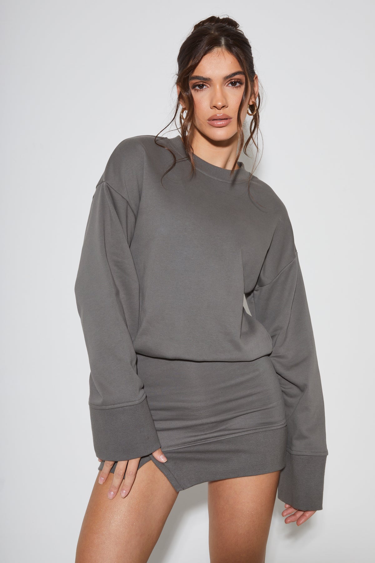 CELIA Charcoal Grey Jersey Jumper Dress