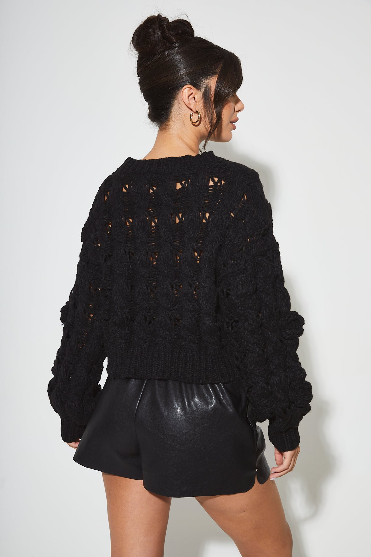 JOSEFINA Black Chunky Knit Rose Jumper