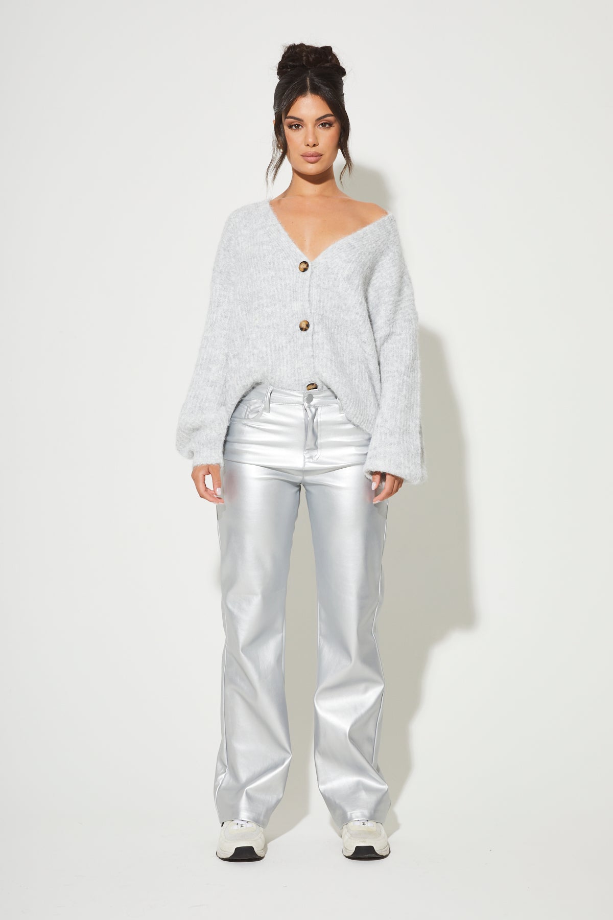 MINA Silver Faux Leather Trouser