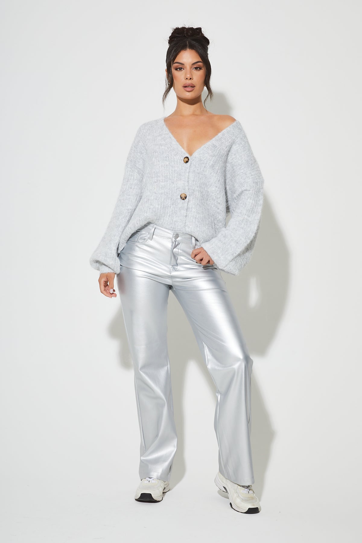 MINA Silver Faux Leather Trouser