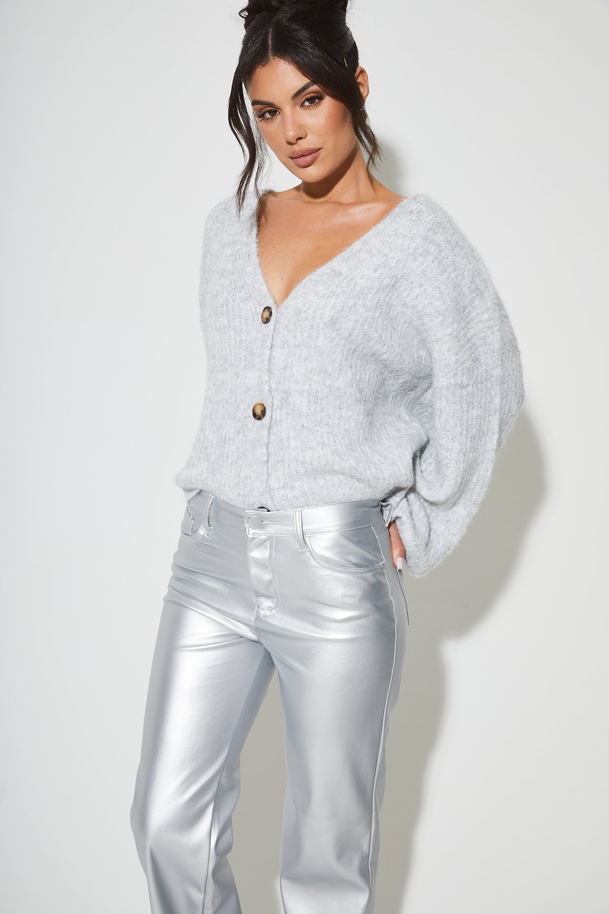 MINA Silver Faux Leather Trouser