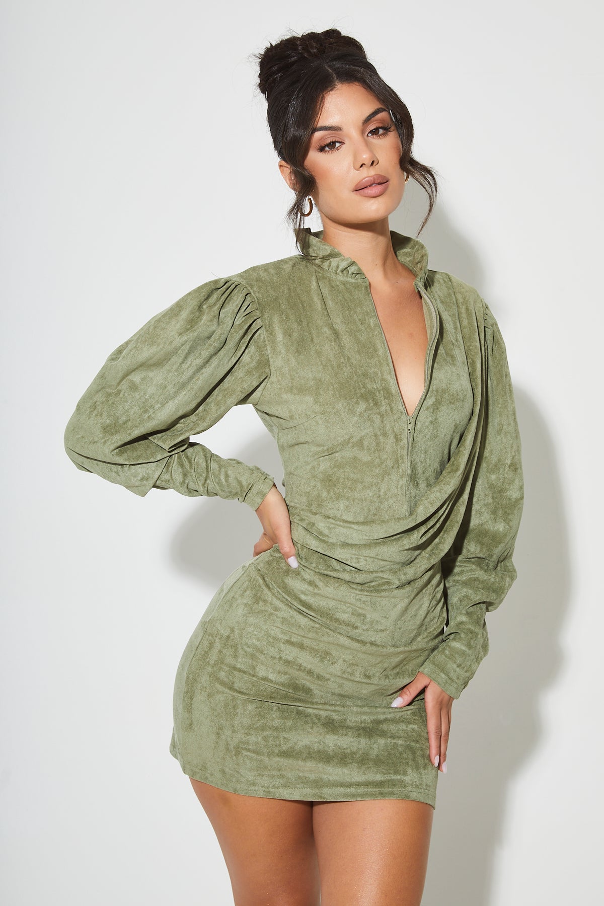 PALOMA Khaki Suede Draped Dress