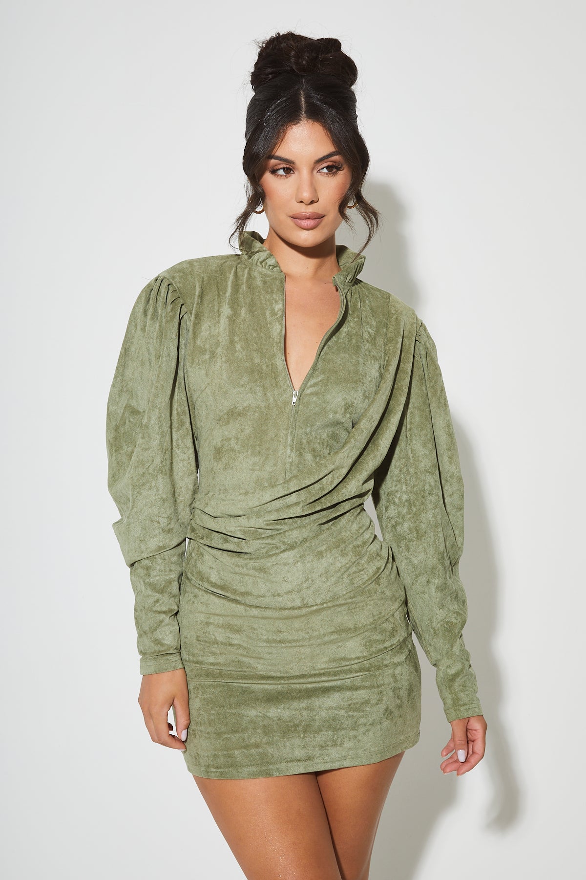 PALOMA Khaki Suede Draped Dress