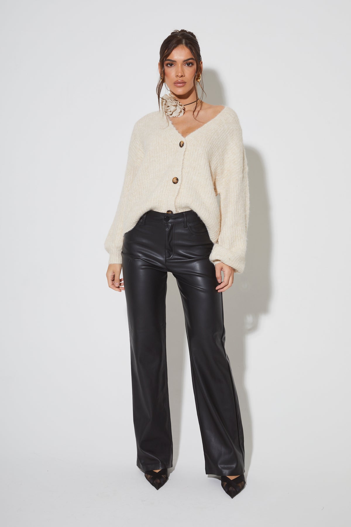 MINA Black Faux Leather Trouser