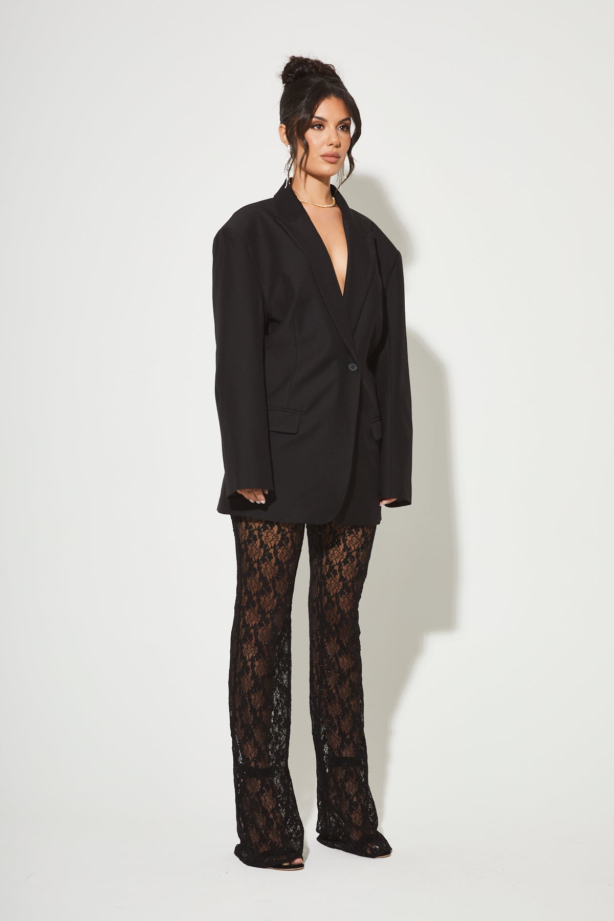 JORDYN Black Lace Flared Pants