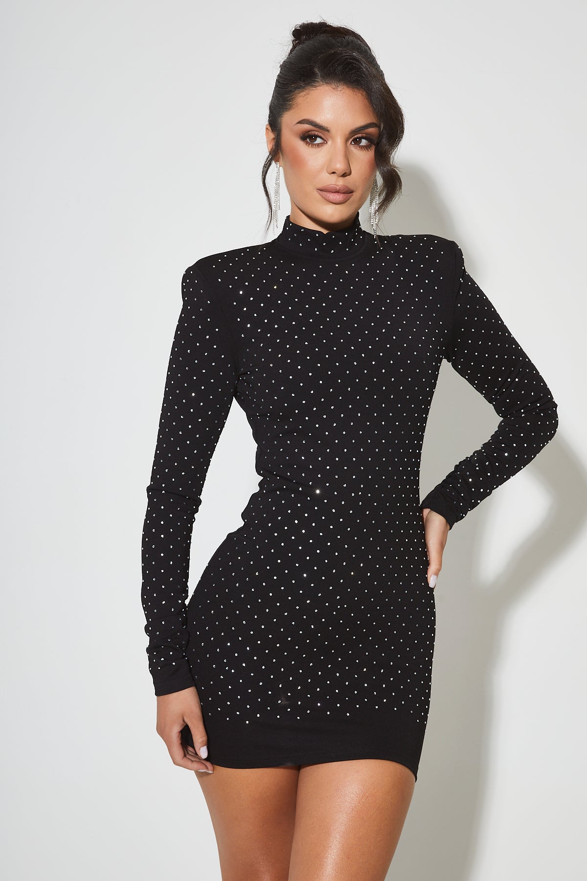 CHAYA Black Diamante Mini Dress