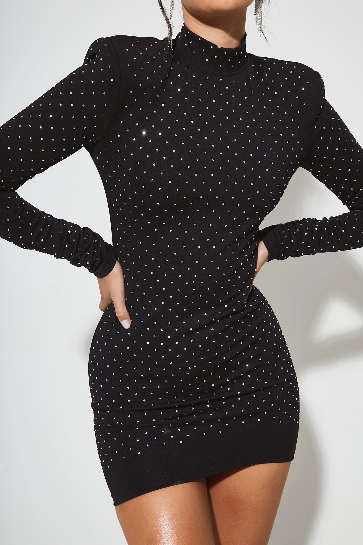 CHAYA Black Diamante Mini Dress