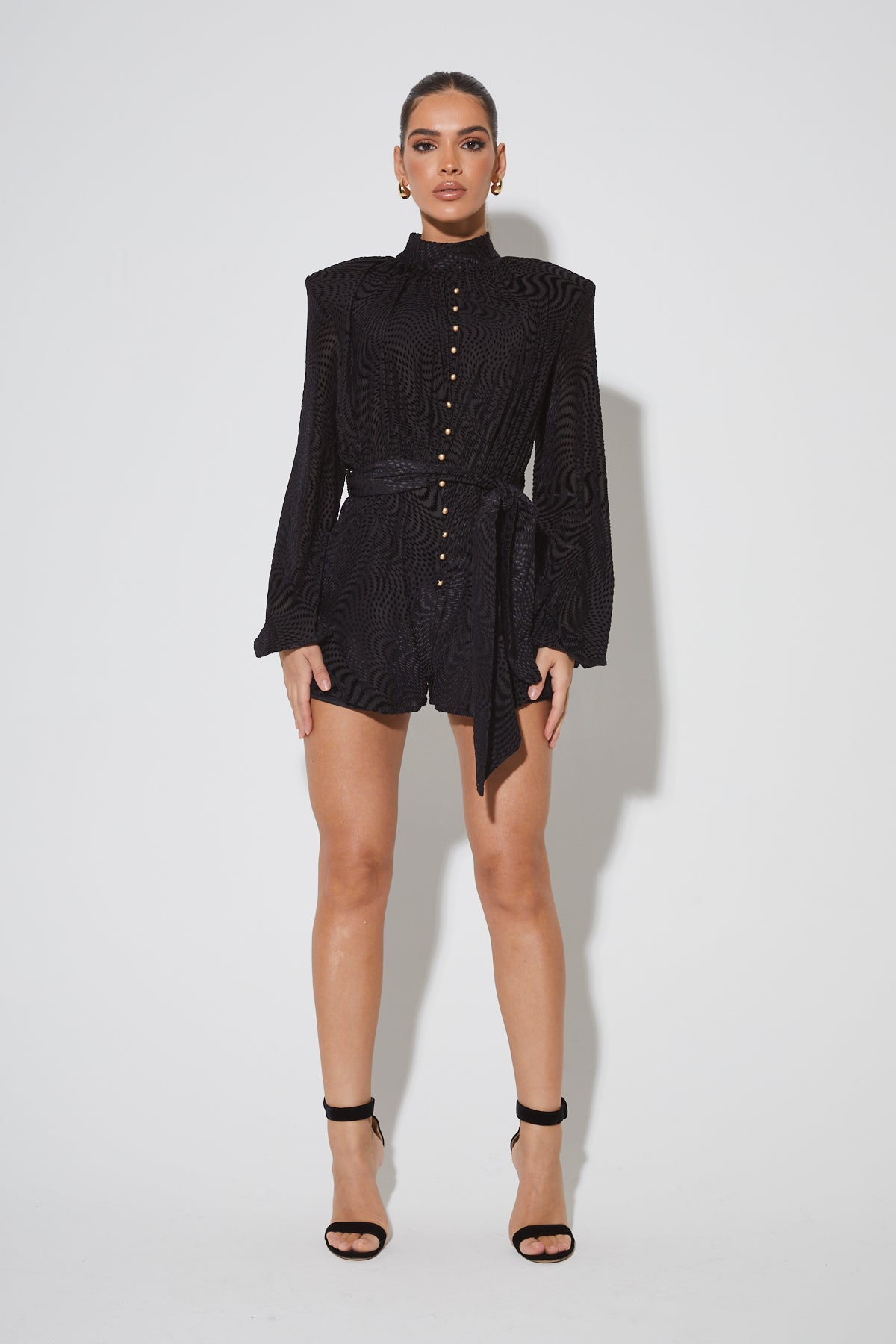 LYRA Black Textured Velvet Playsuit